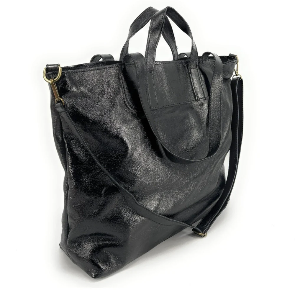 Grand sac cabas en cuir irisé ANDROMEDE Noir irisé - Image 3
