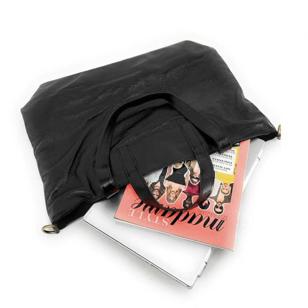 Grand sac cabas en cuir irisé ANDROMEDE Noir irisé - Image 5