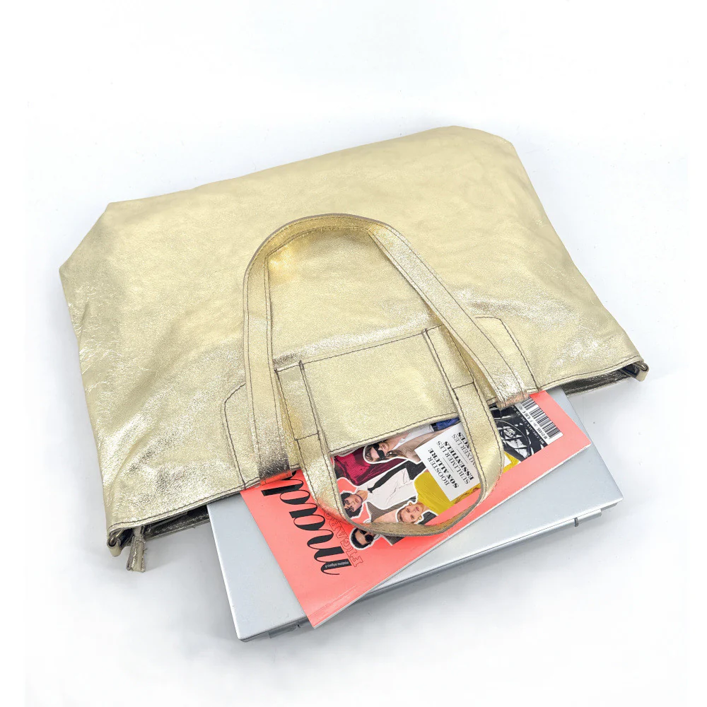 Grand sac cabas en cuir irisé ANDROMEDE Or - Image 4