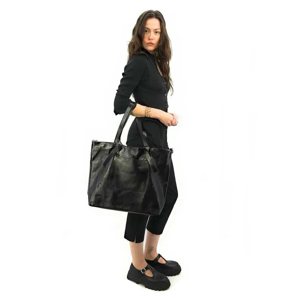 Grand sac cabas en cuir irisé CASSIOPEE Noir irisé - Image 10
