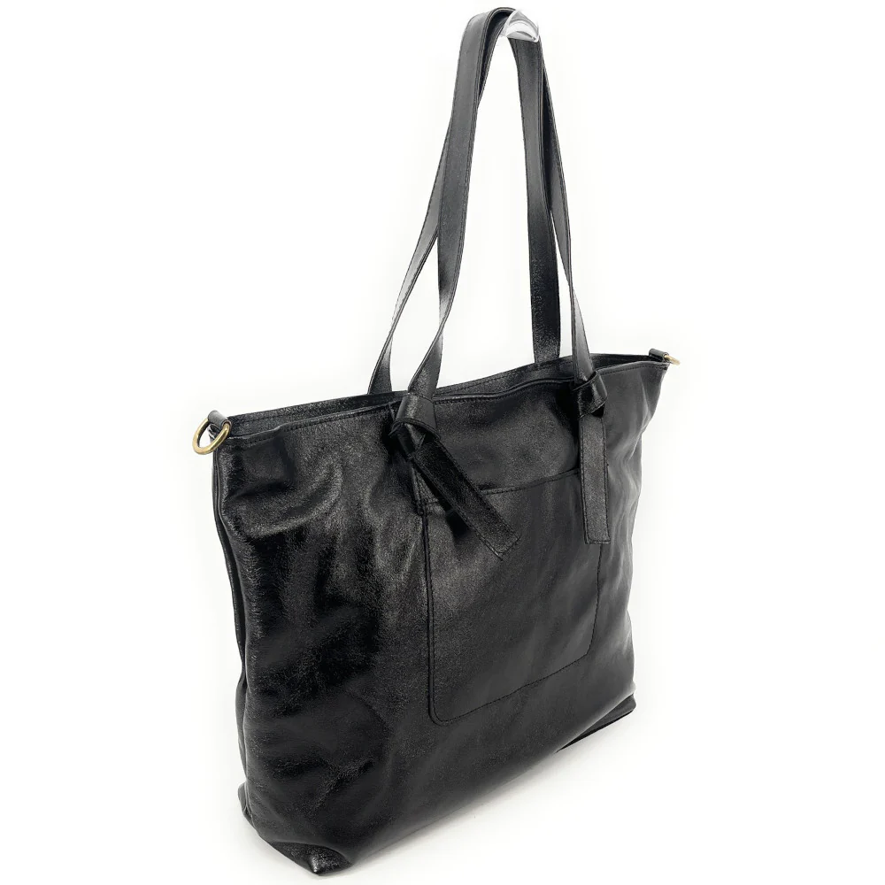 Grand sac cabas en cuir irisé CASSIOPEE Noir irisé - Image 3