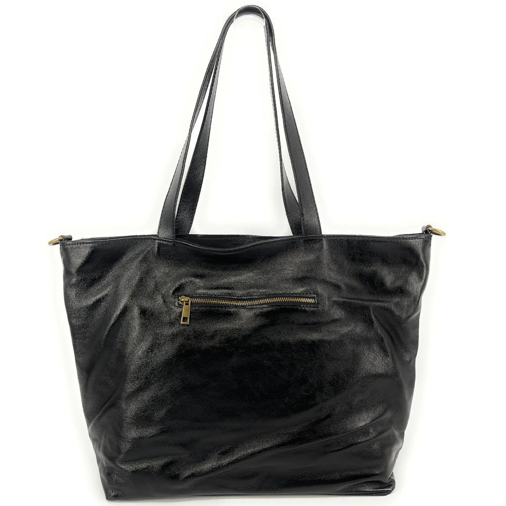 Grand sac cabas en cuir irisé CASSIOPEE Noir irisé - Image 4