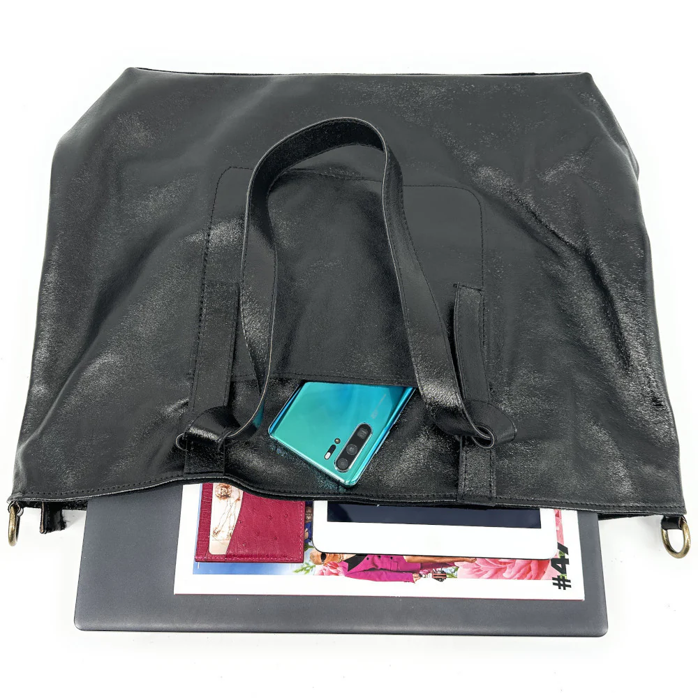 Grand sac cabas en cuir irisé CASSIOPEE Noir irisé - Image 7