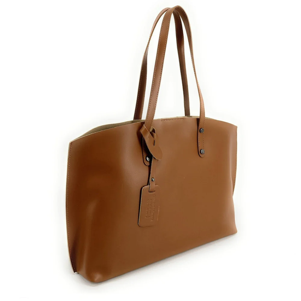 Grand sac cabas en cuir lisse VINCENNES Camel - Image 2