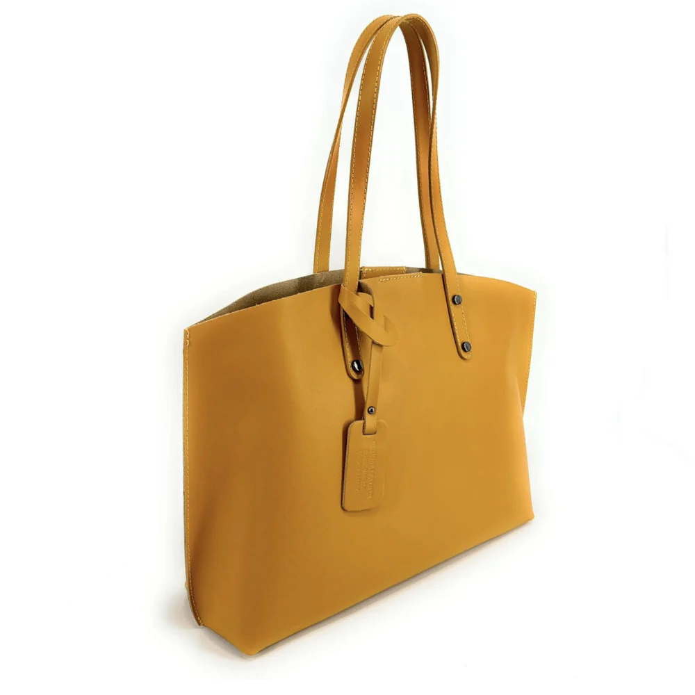 Grand sac cabas en cuir lisse VINCENNES Jaune tournesol - Image 2