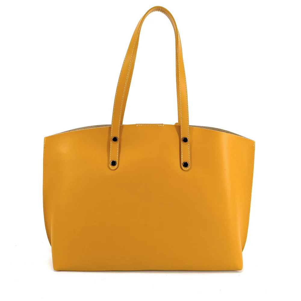 Grand sac cabas en cuir lisse VINCENNES Jaune tournesol - Image 3