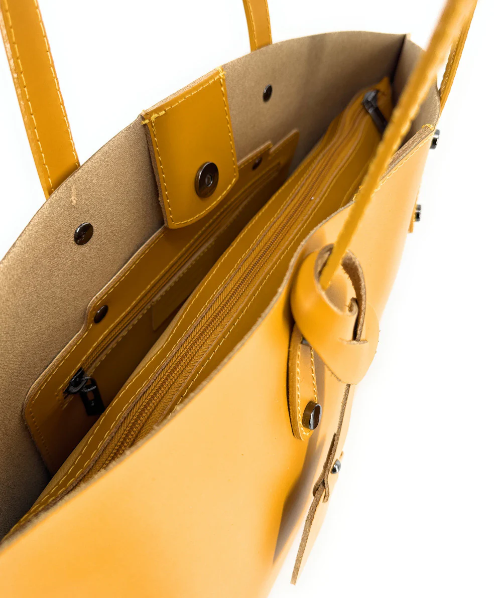 Grand sac cabas en cuir lisse VINCENNES Jaune tournesol - Image 6