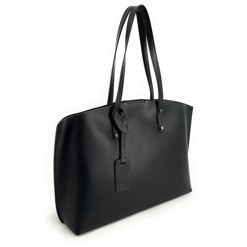 Grand sac cabas en cuir lisse VINCENNES Noir - Image 2