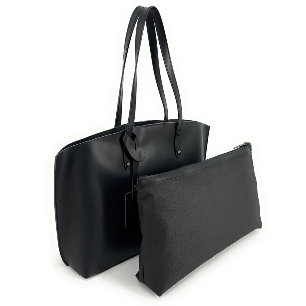 Grand sac cabas en cuir lisse VINCENNES Noir - Image 4