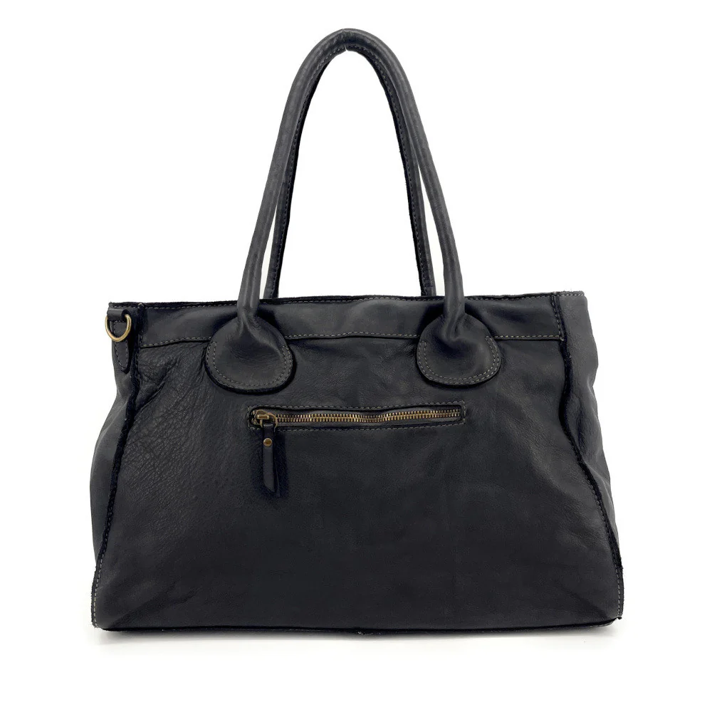 Grand sac cabas en cuir vintage ALBUS Noir - Image 4