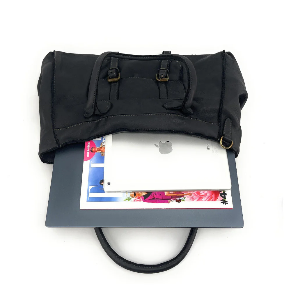 Grand sac cabas en cuir vintage ALBUS Noir - Image 5
