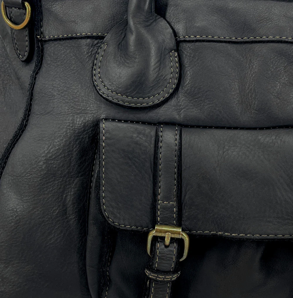 Grand sac cabas en cuir vintage ALBUS Noir - Image 6