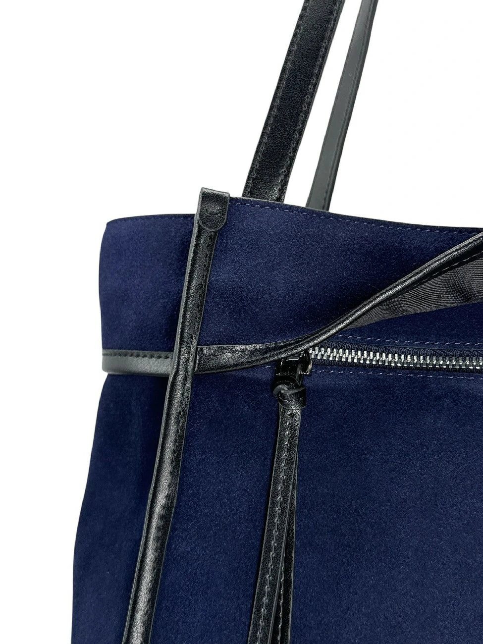 Grand sac cabas en daim et cuir lisse PURDAY Bleu marine - Image 3