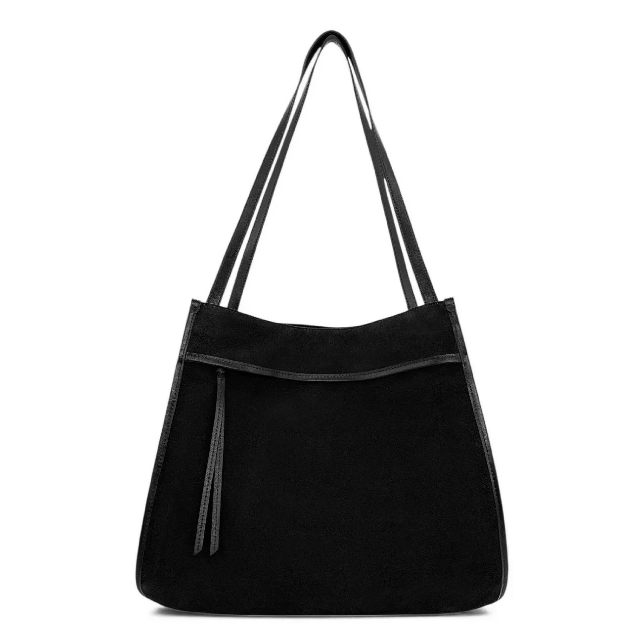 Grand sac cabas en daim et cuir lisse PURDAY Noir - Image 6