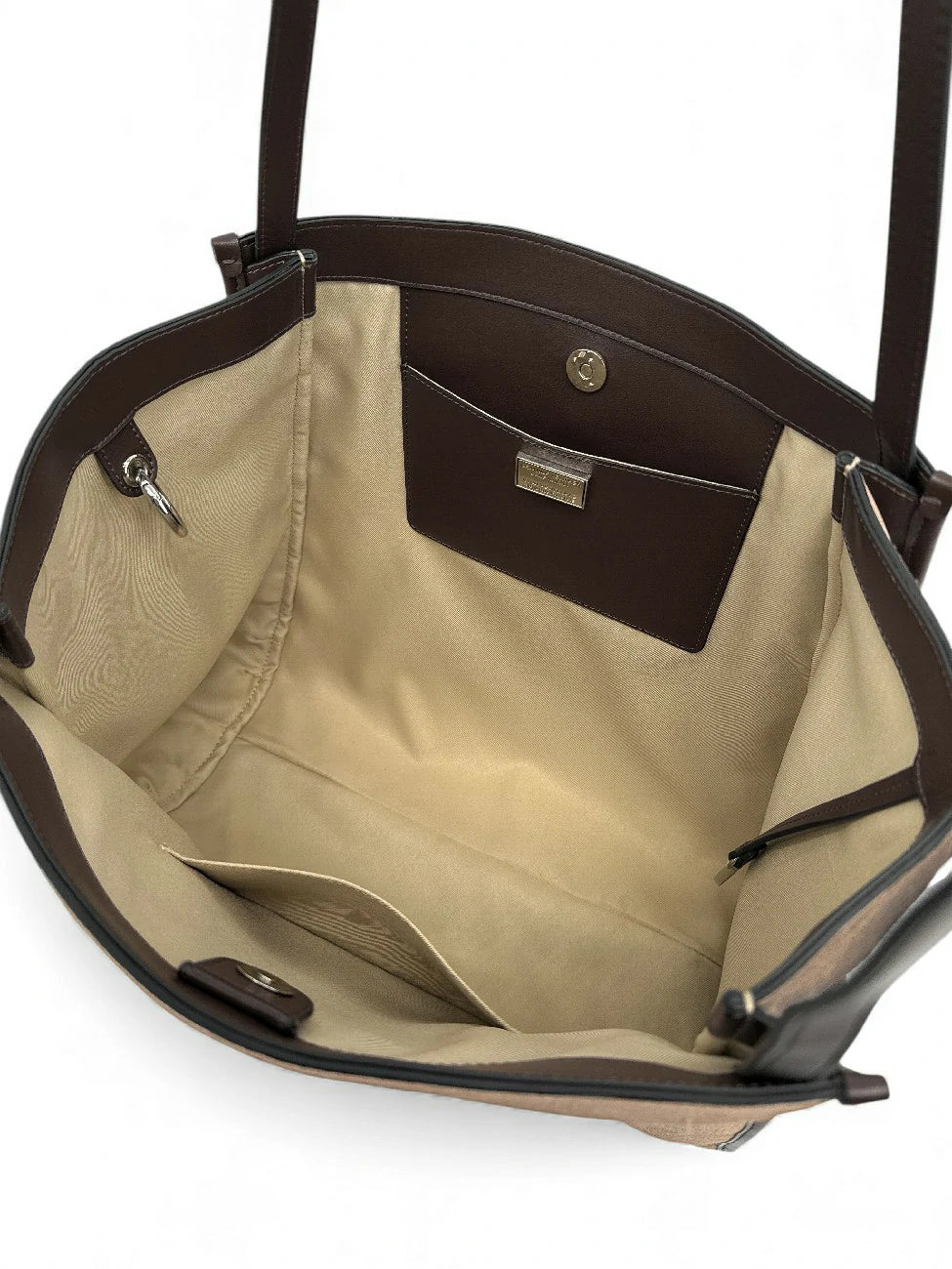 Grand sac cabas en daim et cuir lisse PURDAY Taupe foncé - Image 11