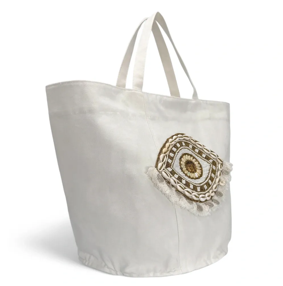 Grand sac en coton et perles I SEA YOU Blanc - Image 2