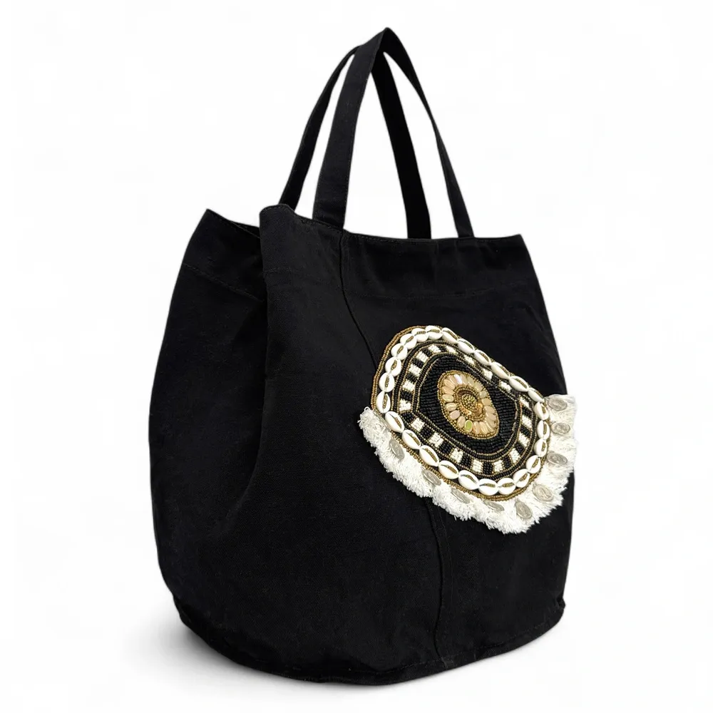 Grand sac en coton et perles I SEA YOU Noir - Image 4