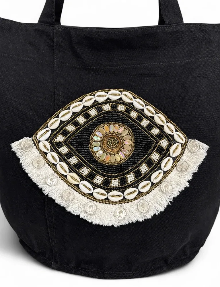 Grand sac en coton et perles I SEA YOU Noir - Image 5