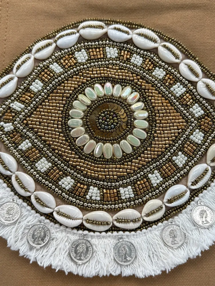 Grand sac en coton et perles I SEA YOU Taupe - Image 6