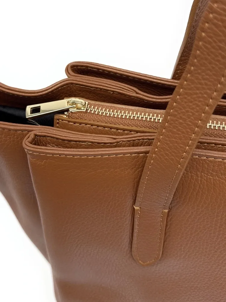 Grand sac en cuir grainé TITANIA Camel foncé - Image 5