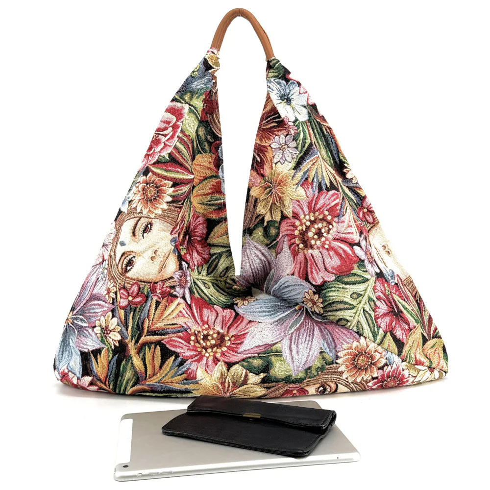Grand sac hobo en coton tissé et cuir CARMEN Multicolore 2 - Image 3