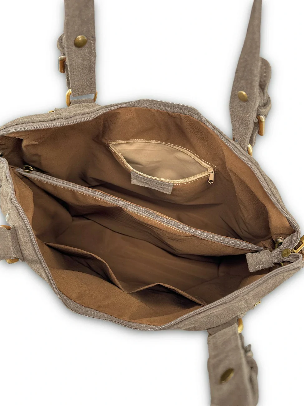 Grand sac hobo en croûte de cuir CAMELIA SUEDE Taupe clair - Image 10