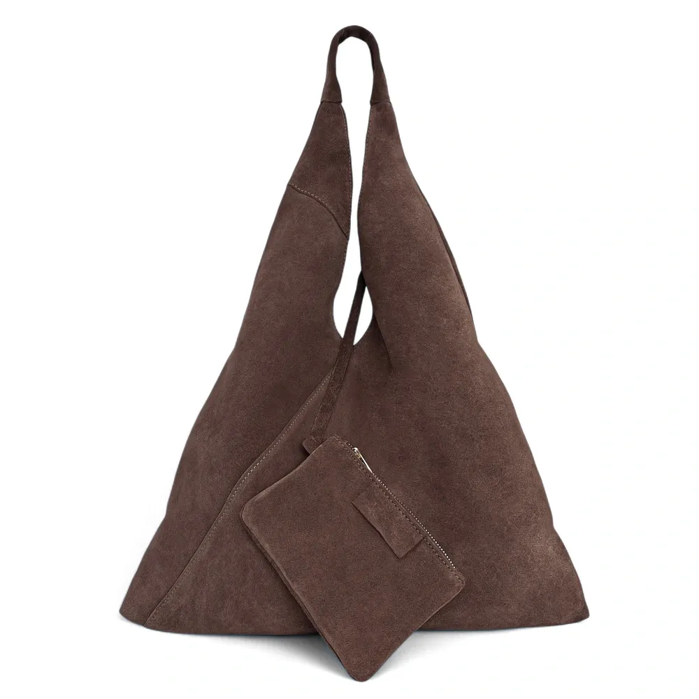 Grand sac hobo en daim EOLIA Chocolat - Image 4