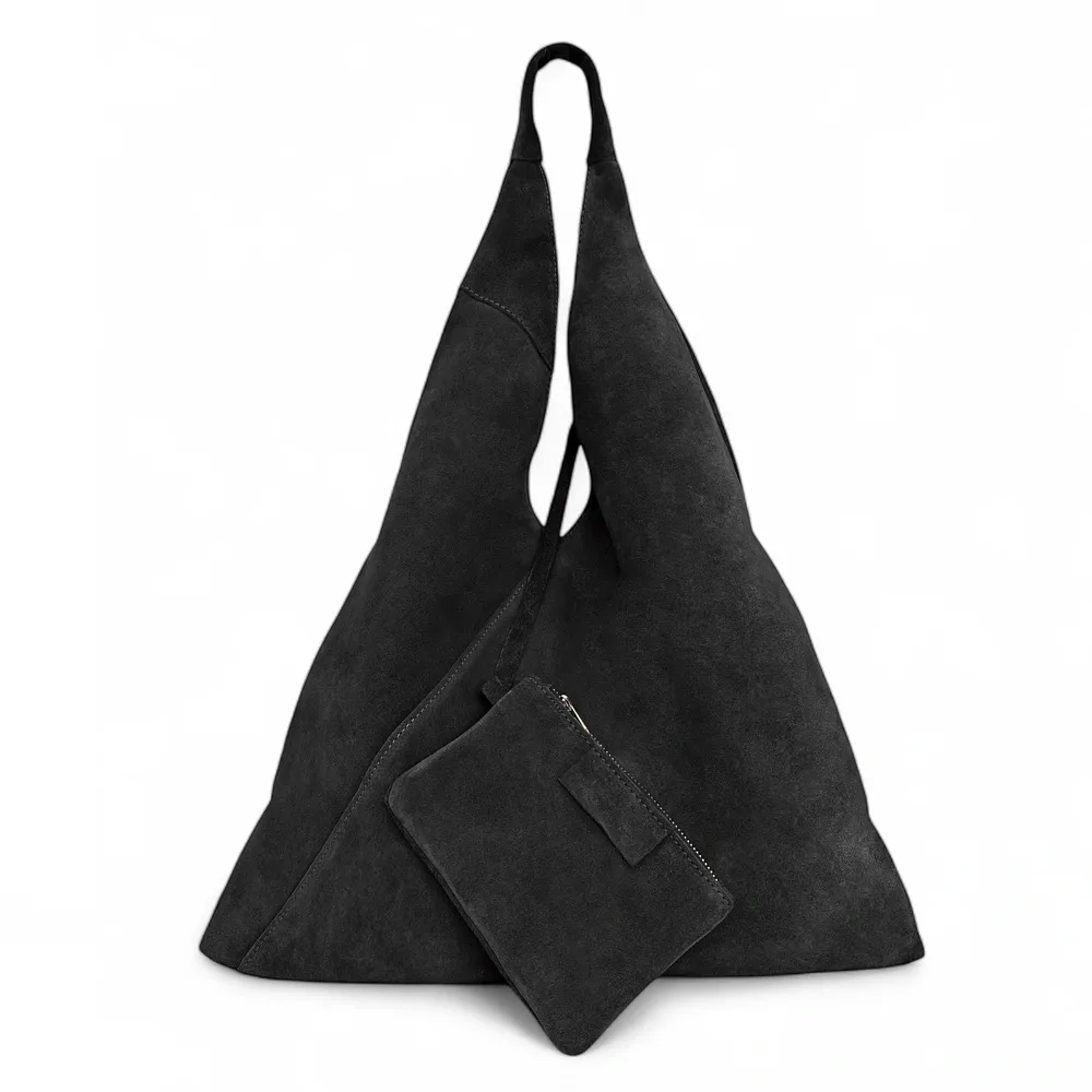 Grand sac hobo en daim EOLIA Noir - Image 4