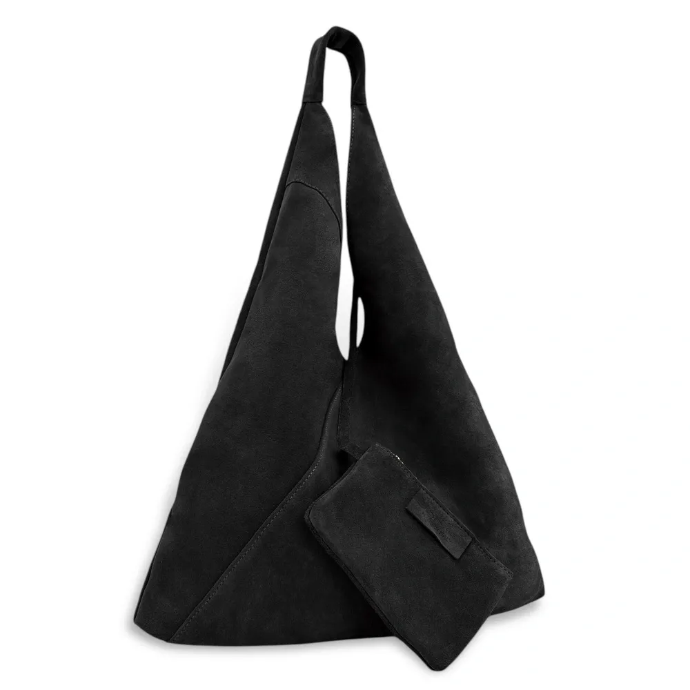 Grand sac hobo en daim EOLIA Noir - Image 5