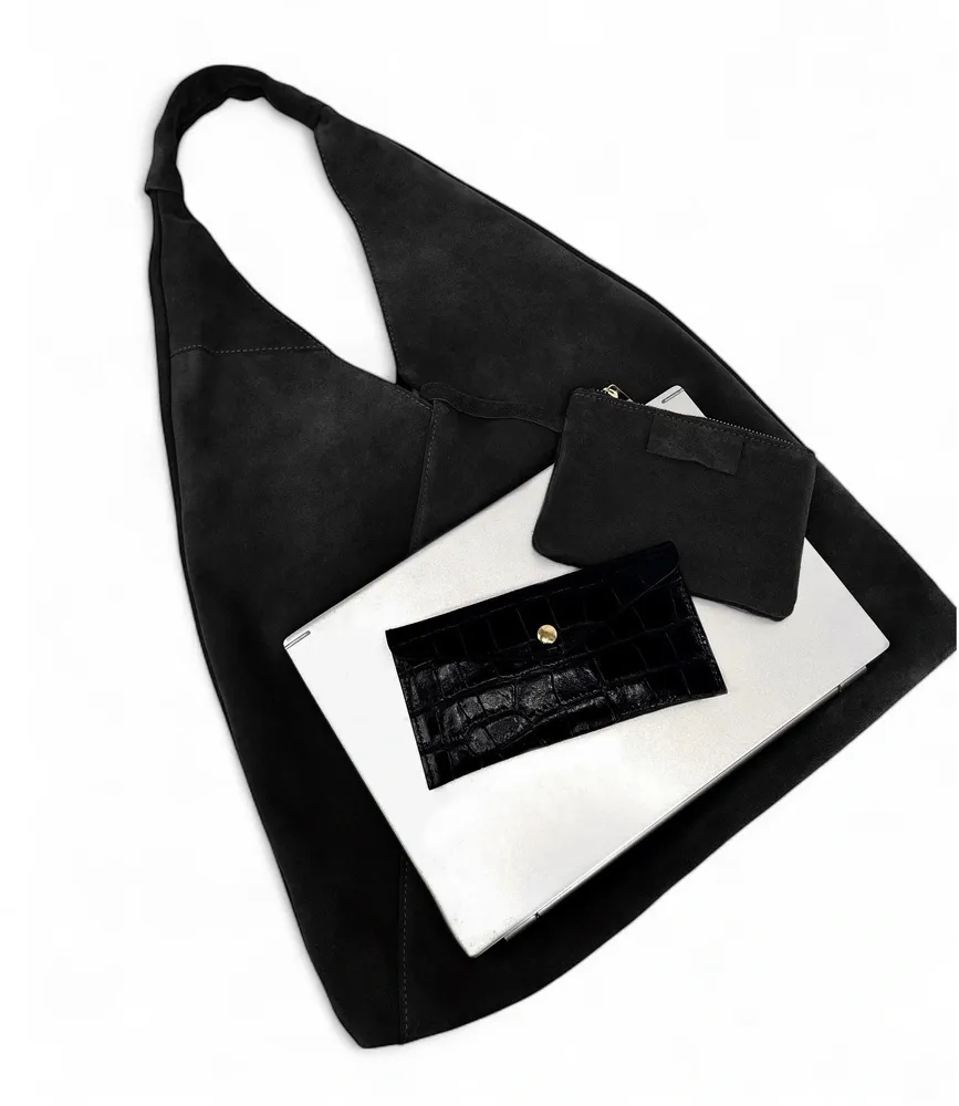 Grand sac hobo en daim EOLIA Noir - Image 6