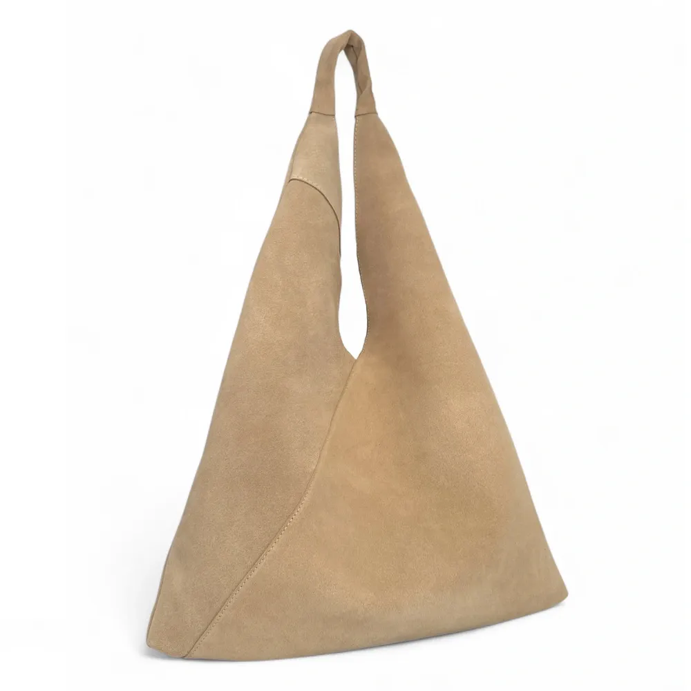 Grand sac hobo en daim EOLIA Taupe clair - Image 3