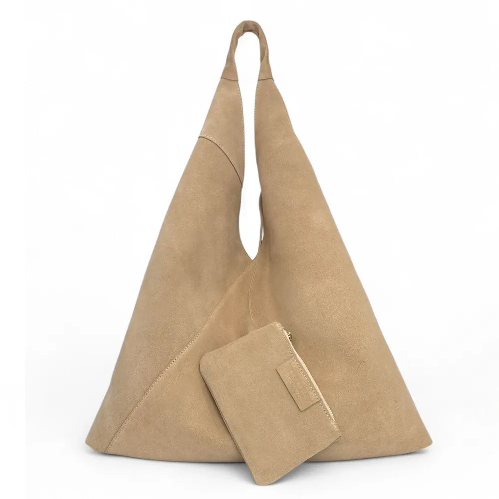 Grand sac hobo en daim EOLIA Taupe clair - Image 4