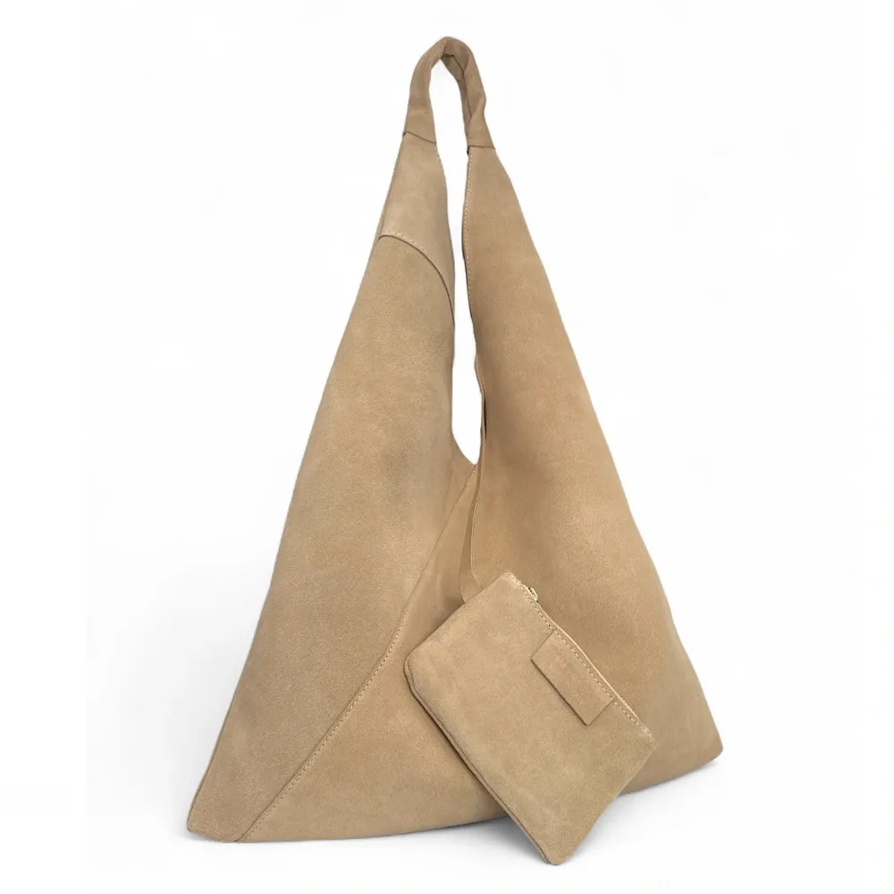 Grand sac hobo en daim EOLIA Taupe clair - Image 5