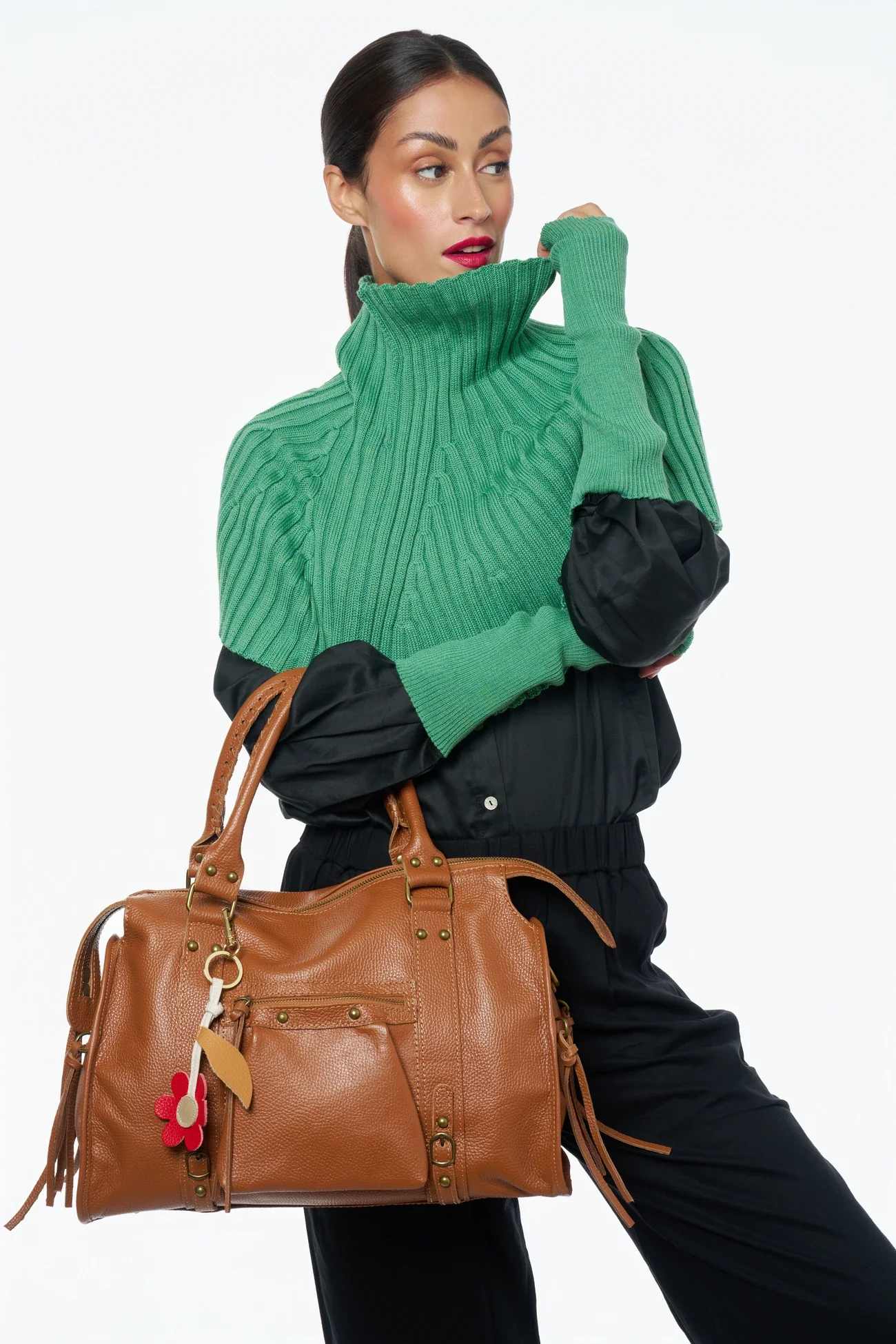Grand sac type bowling en cuir grainé SANDSTORM Camel - Image 2