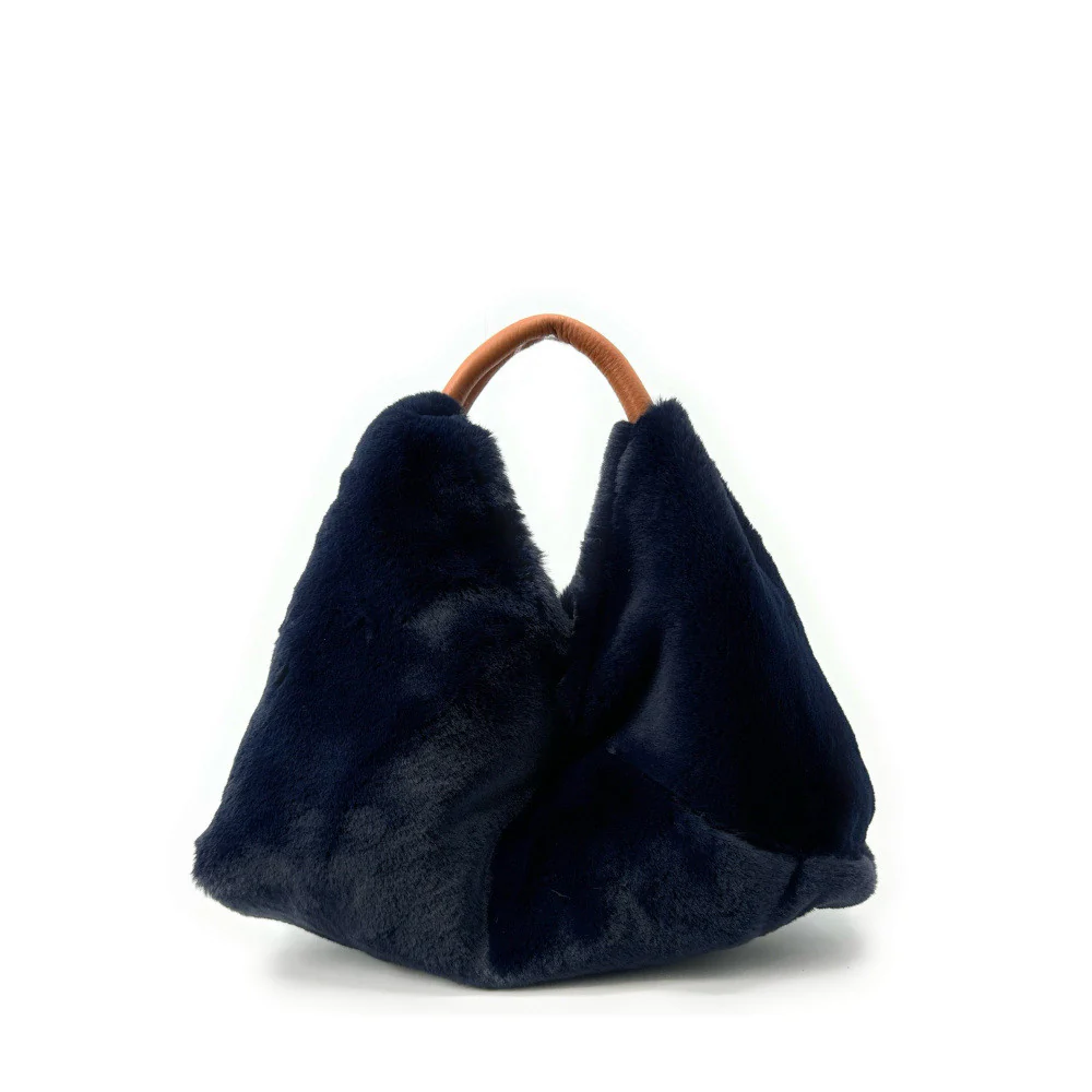 Sac hobo en fausse fourrure et cuir LITTLE FLUFFY Bleu marine - Image 2