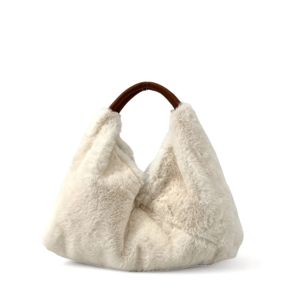 Sac hobo en fausse fourrure et cuir LITTLE FLUFFY Ecru - Image 2