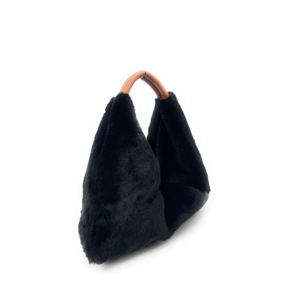 Sac hobo en fausse fourrure et cuir LITTLE FLUFFY Noir - Image 3