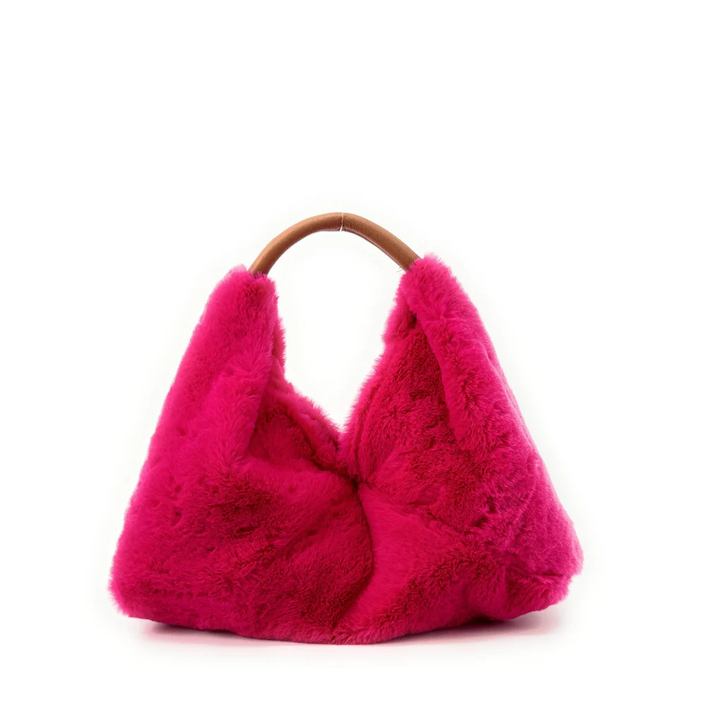 Sac hobo en fausse fourrure et cuir LITTLE FLUFFY Rose fuchsia - Image 2