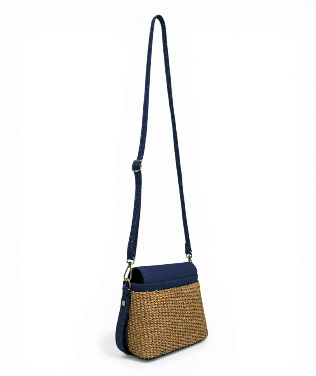Mini-sac à main en cuir et raphia SIENNA Bleu marine - Image 7