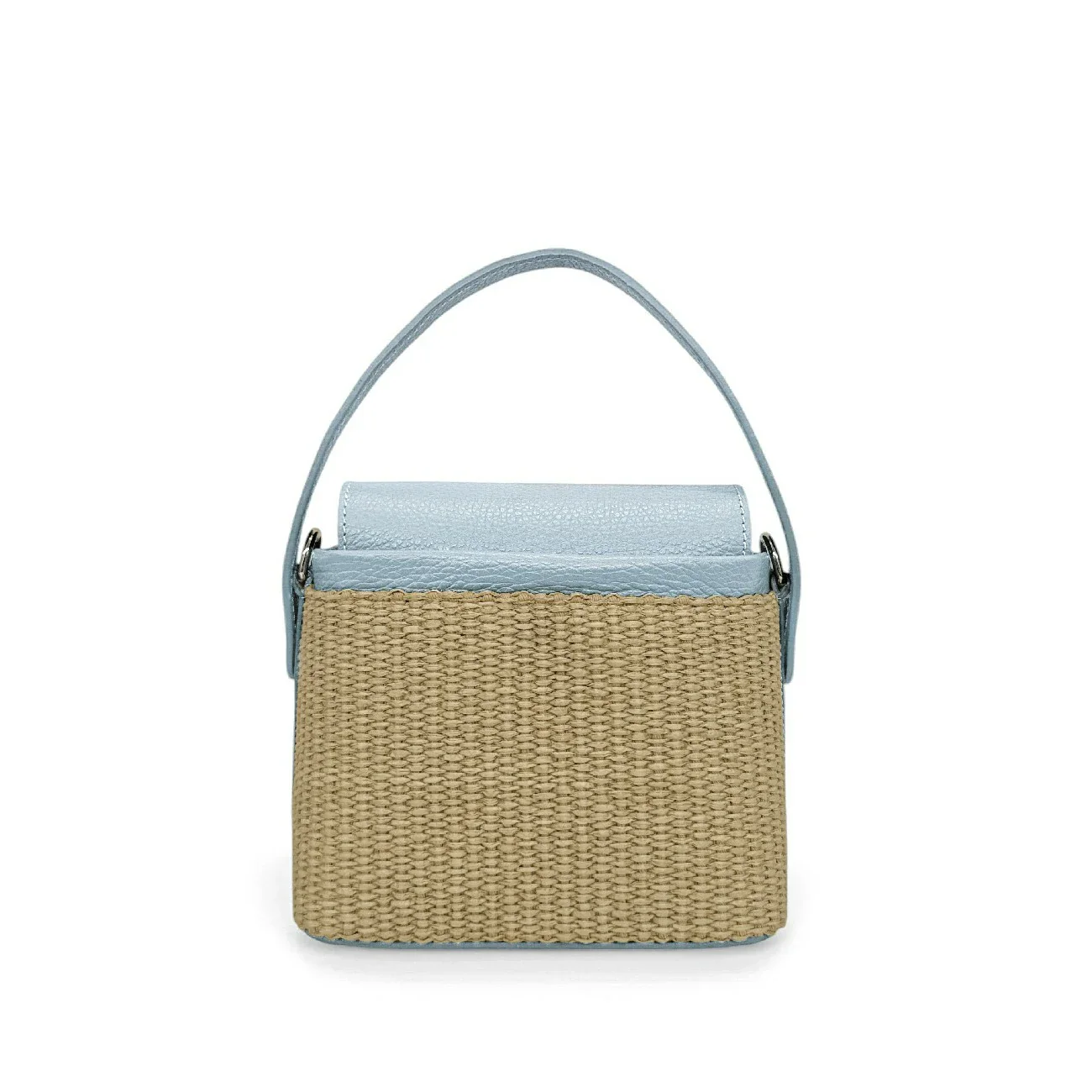 Mini-sac à main en cuir et raphia SIENNA Bleu pastel - Image 5