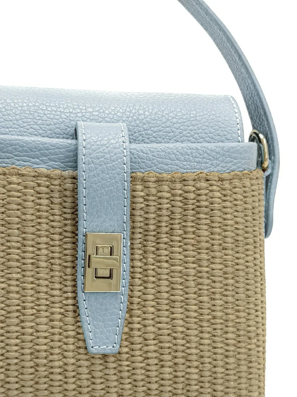 Mini-sac à main en cuir et raphia SIENNA Bleu pastel - Image 6