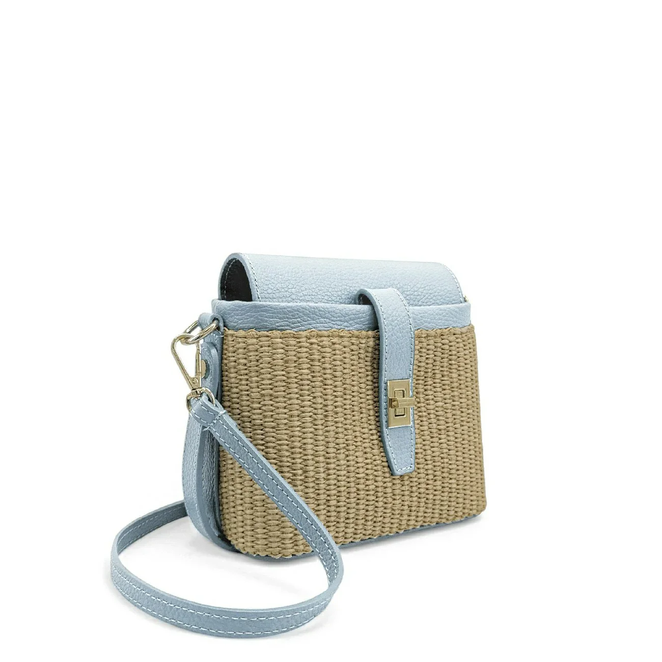 Mini-sac à main en cuir et raphia SIENNA Bleu pastel - Image 8