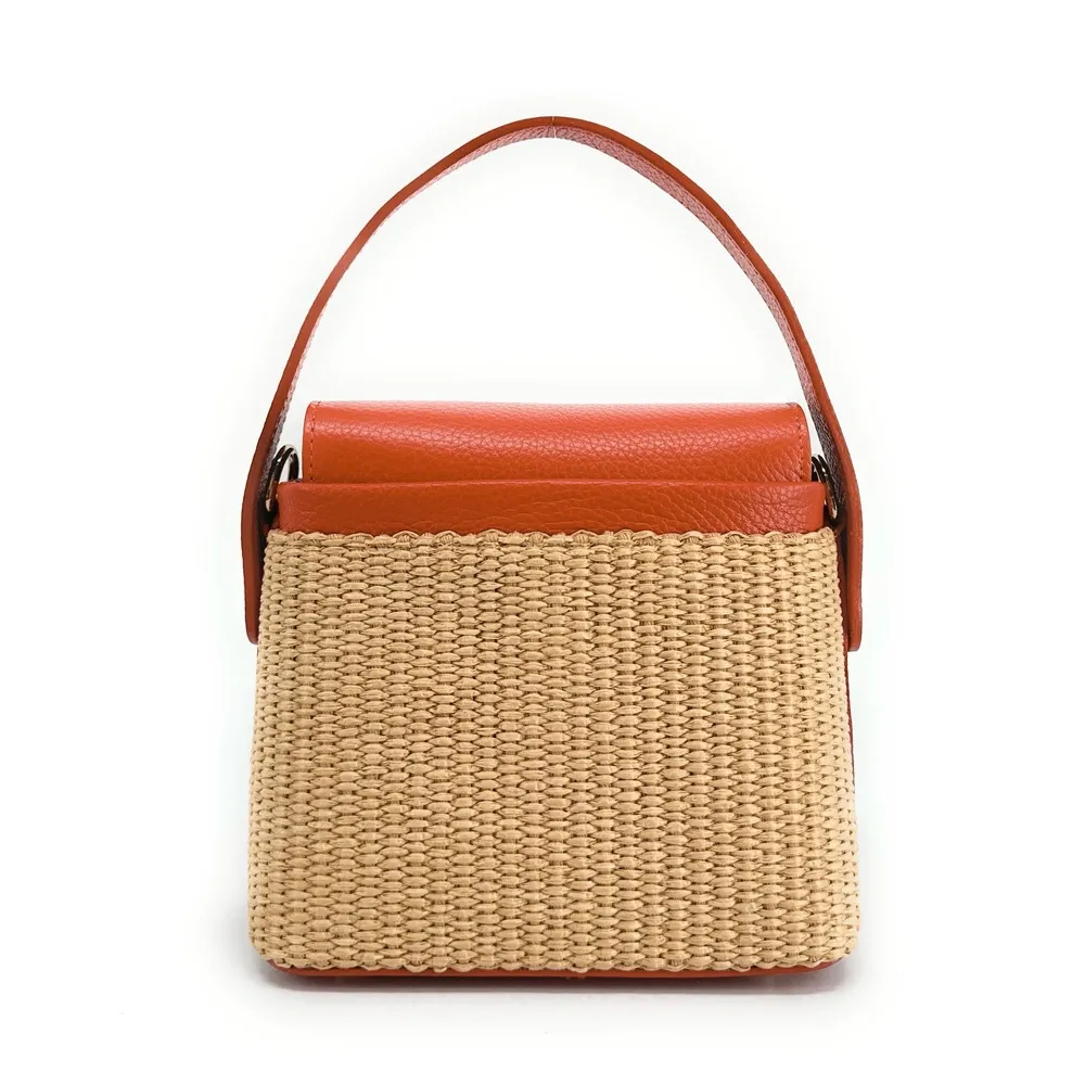 Mini-sac à main en cuir et raphia SIENNA Mandarine - Image 11