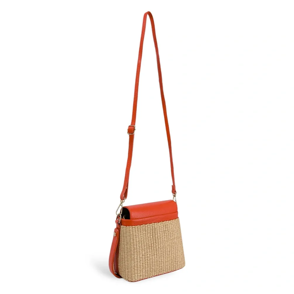 Mini-sac à main en cuir et raphia SIENNA Mandarine - Image 3