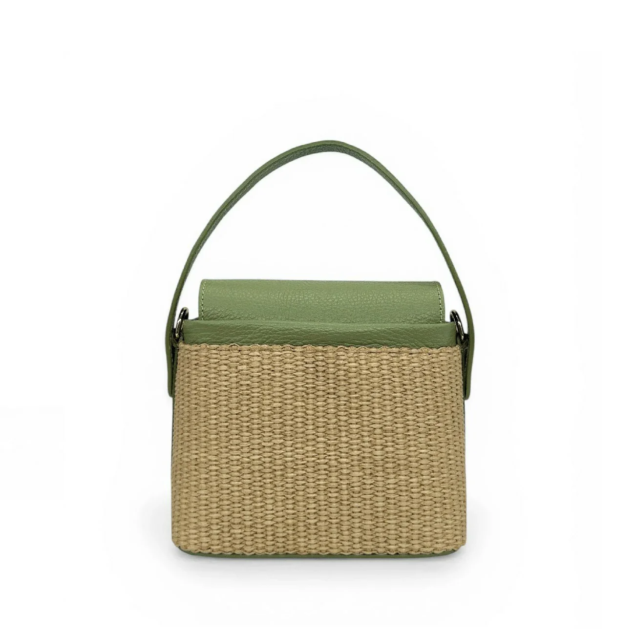 Mini-sac à main en cuir et raphia SIENNA Vert amande - Image 5