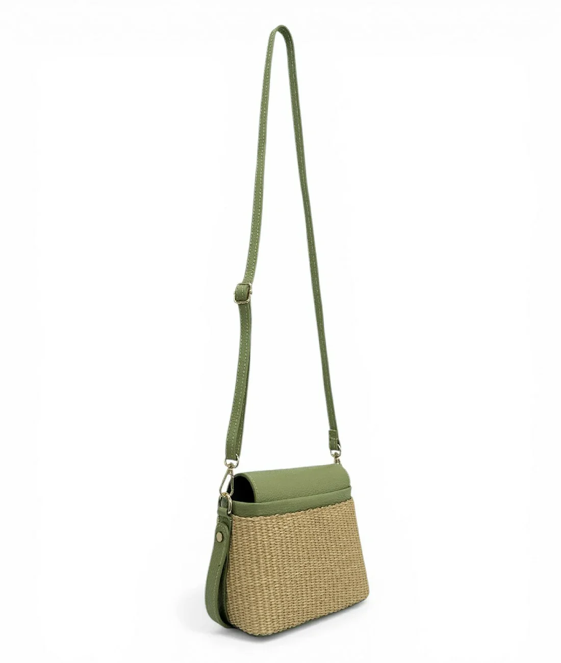 Mini-sac à main en cuir et raphia SIENNA Vert amande - Image 7