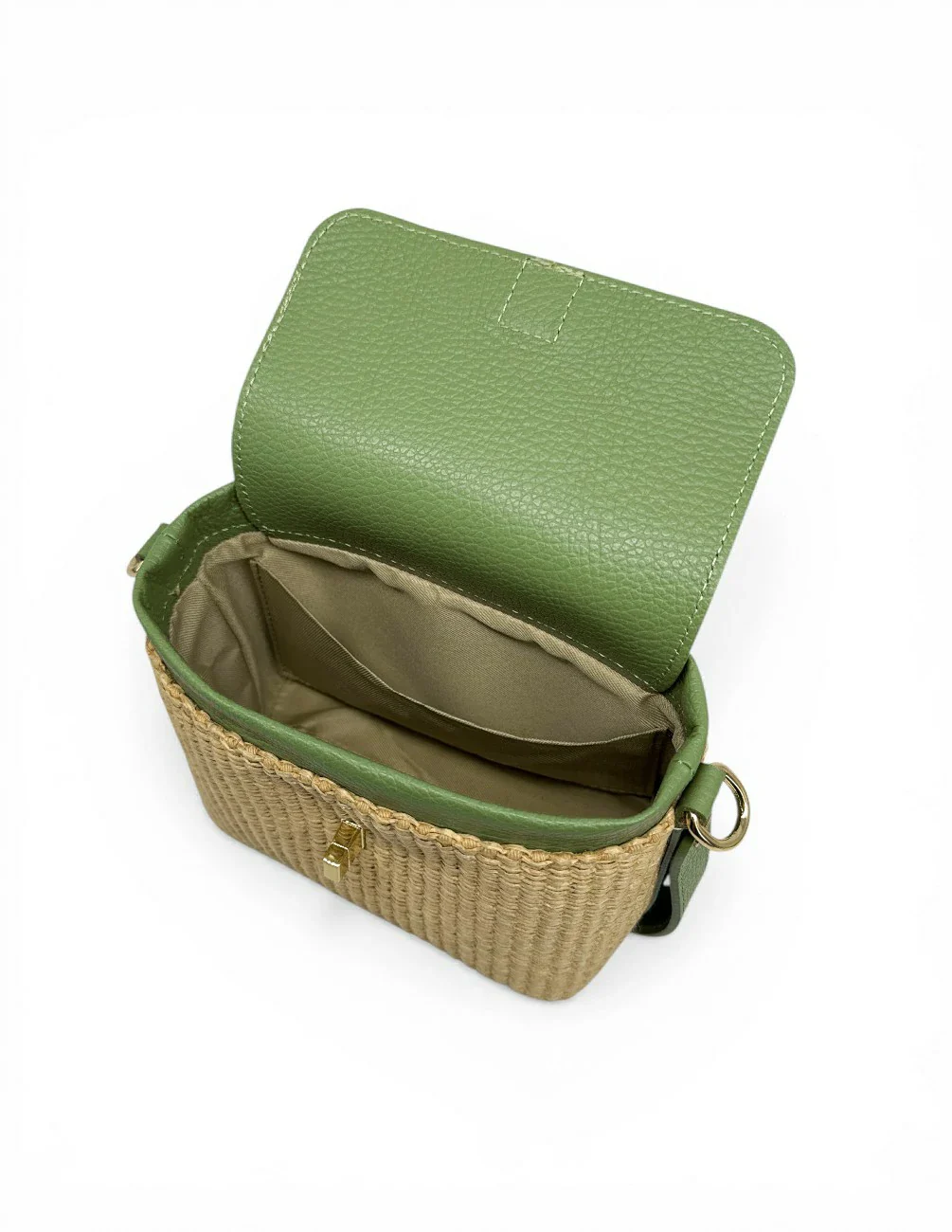 Mini-sac à main en cuir et raphia SIENNA Vert amande - Image 9