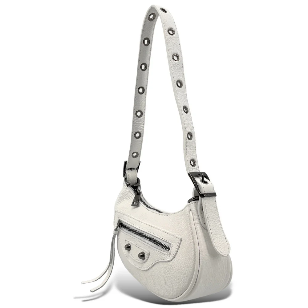 Sac à main demi-lune en cuir grainé LUNA PARK Blanc - Image 3