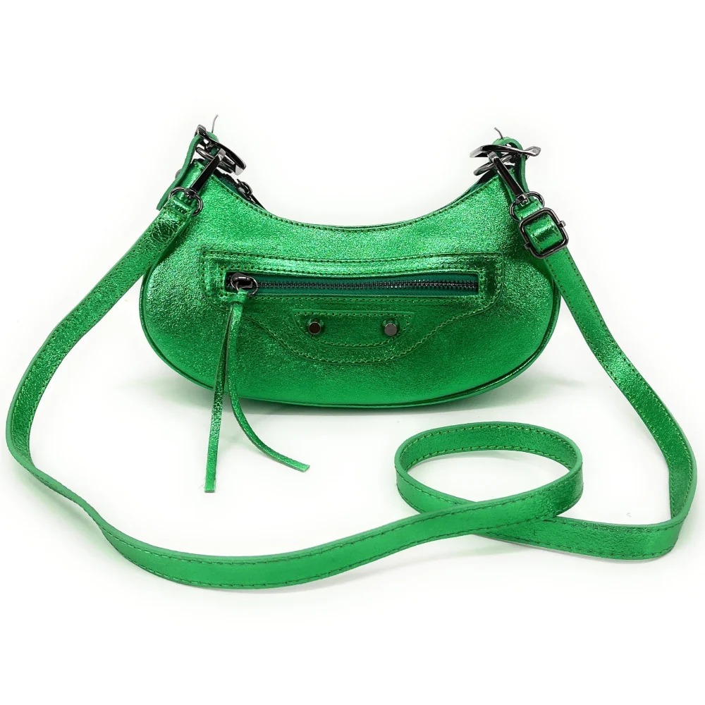 Sac à main demi-lune en cuir irisé LUNA PARK Vert anglais irisé - Image 7