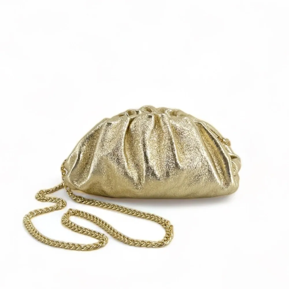 Mini-sac à main pouch en cuir irisé RIO Or pâle - Image 4